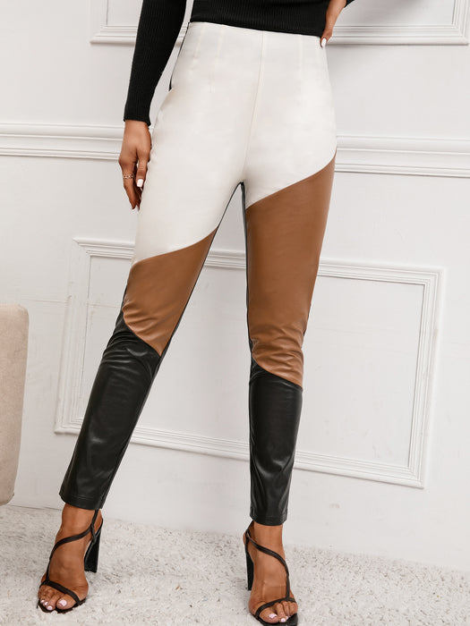 Women Clothing High Waist High Elastic Slim Faux Leather Trousers Motorcycle Tight Leather Pants Women