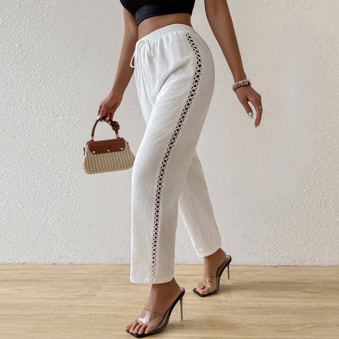 Sexy Casual Sneaky Design Side Hollow Out Cutout Elastic Drawstring Straight Leg Pants