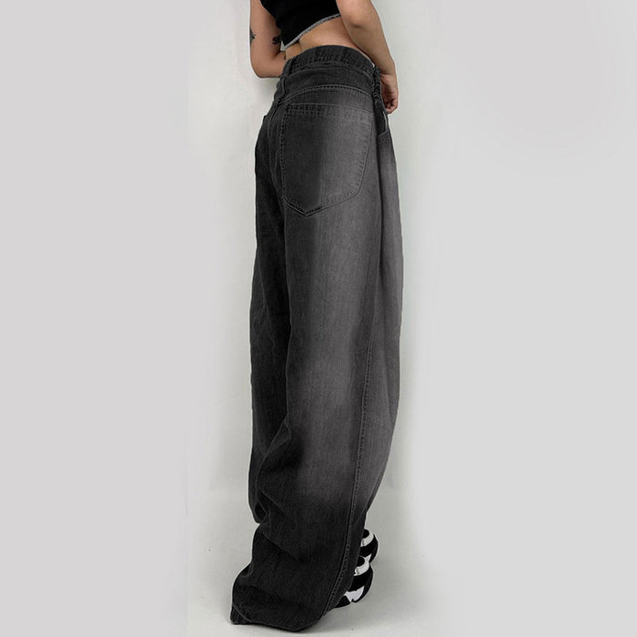 Punk Hip Hop Cocoon Shaped Loose Washed Gradient Casual Jeans Trousers for Women Summer