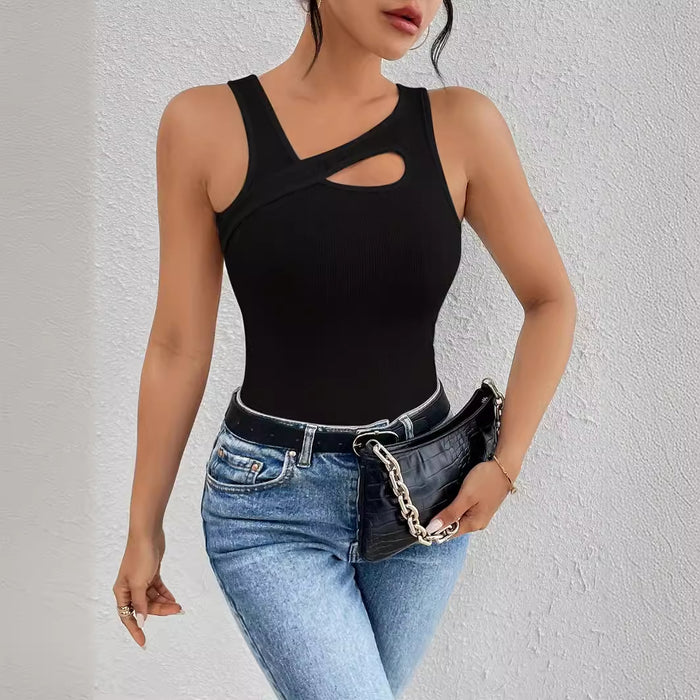 Women Clothing Slim Hollow Out Cutout Out Sleeveless Vest Women Clothing