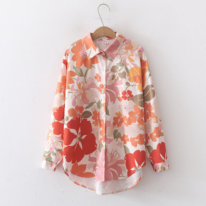 Women Collared Floral Print Loose Collared Shirt