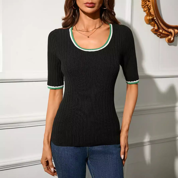 Knitwear Slim Round Neck Spring Summer Short Sleeves Sweater Cotton Material