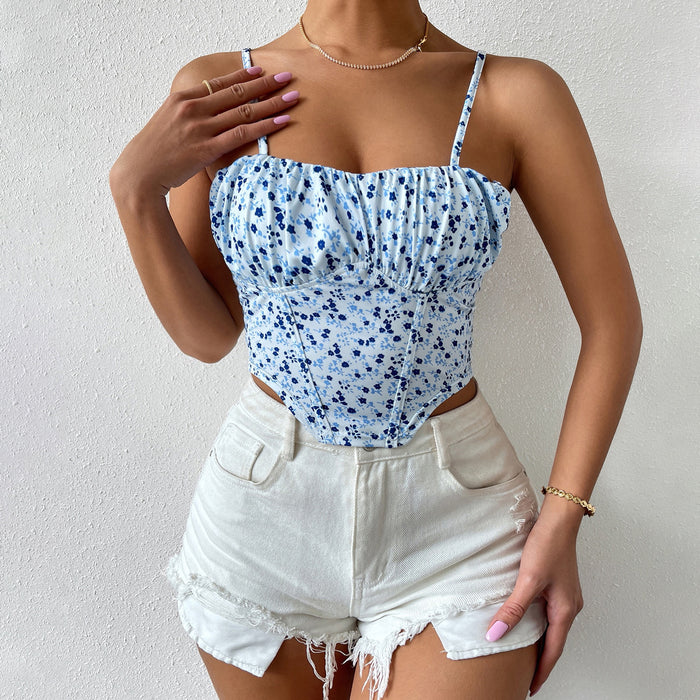 Women Clothing Summer Floral Sexy Backless Spaghetti Straps Vest Inner Match Women Outerwear Top