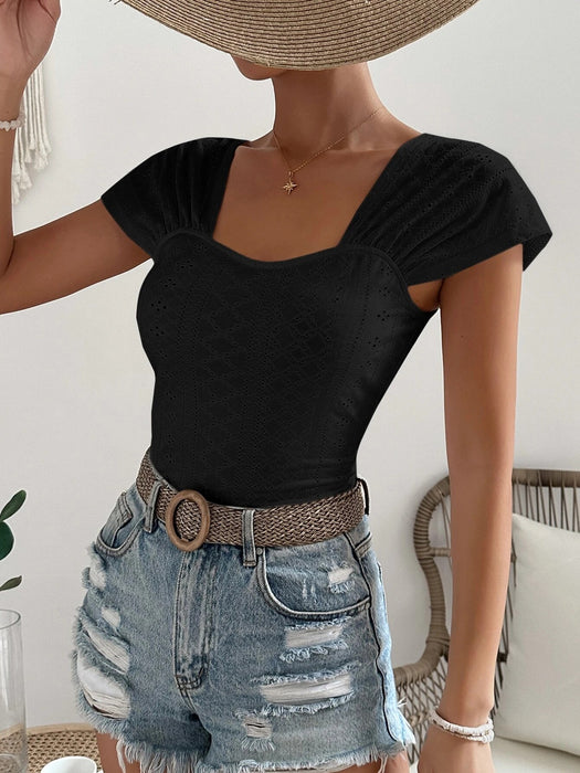 Summer Women Square Collar Backless Slim Fit Short Sleeve All Matching T Shirt Women