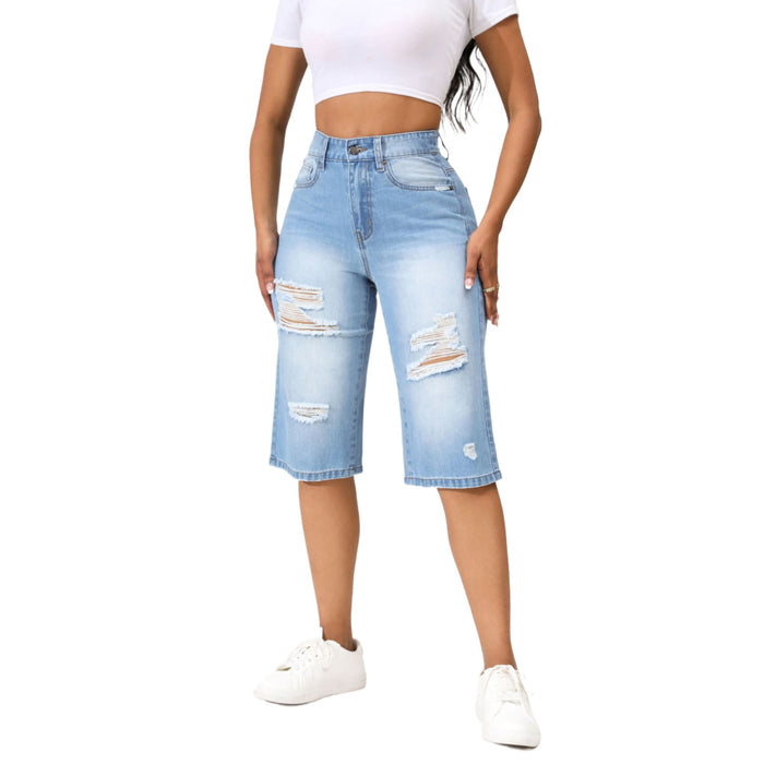 Women Clothing High Quality Elastic Hole Denim Summer