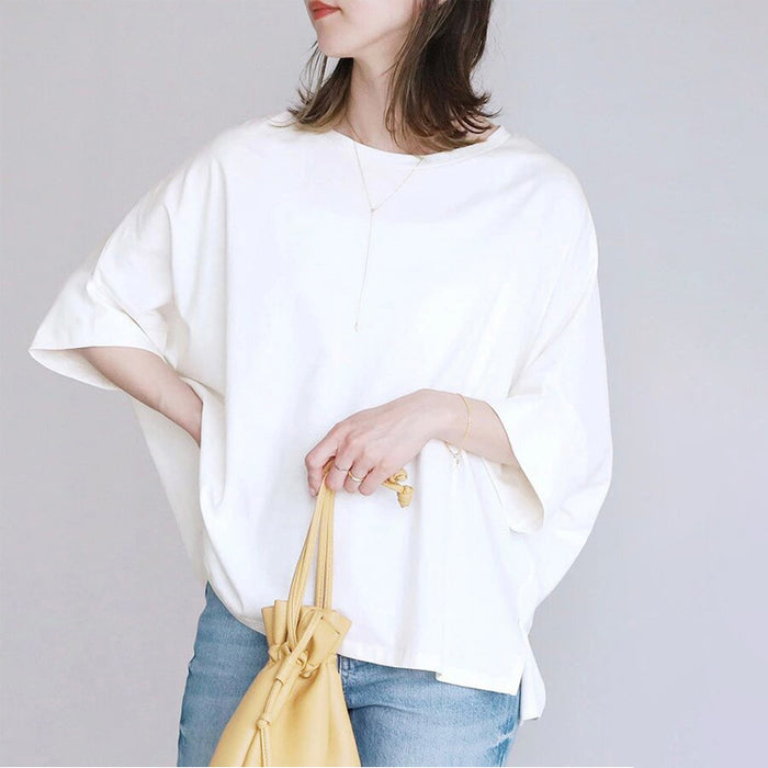 Cotton Batwing Sleeve Oversized Loose T Shirt Women Side Slit Top