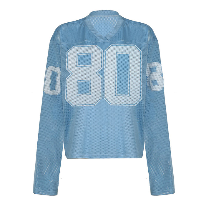 Sports Digital Printing Ball Uniform Loose Long Sleeve Sexy Street V neck All Matching Personalized Quick Drying Top