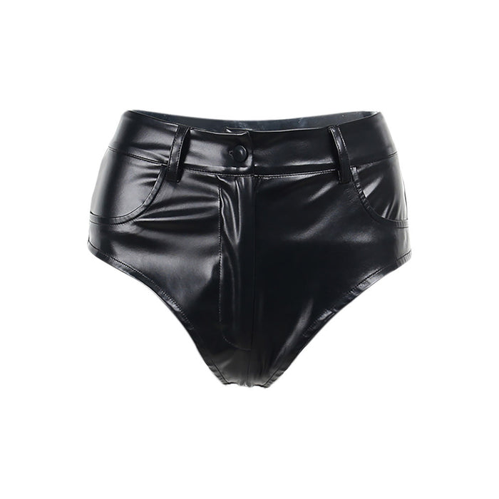 Leather Shorts Women Autumn Winter High Waist Hip Faux Leather Base Elasticity Tight Sexy Pants Ultra Short Leather Pants