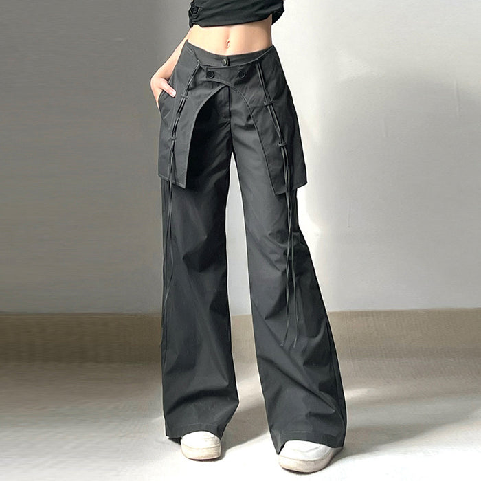 Women Spring Clothing High Waist Cross Ribbon Street Casual Woven Trouser