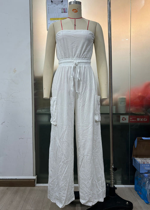 Tube Top Jumpsuit Popular Sleeveless Drawstring Waist One Piece Trousers Wide Leg Pants Women