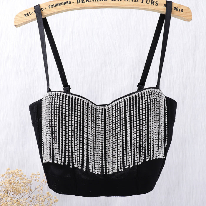 Belly Dance Tassel Drill Chain Shaping Underwear Short Backless Spaghetti Straps Outerwear Costumes