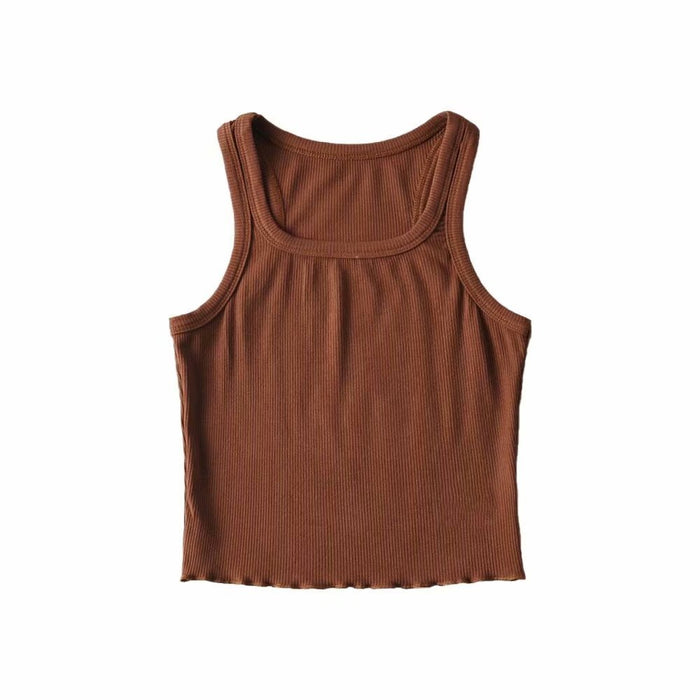 Wooden Ear Hem Square Collar Slimming Small Vest Close Summer Women Clothing