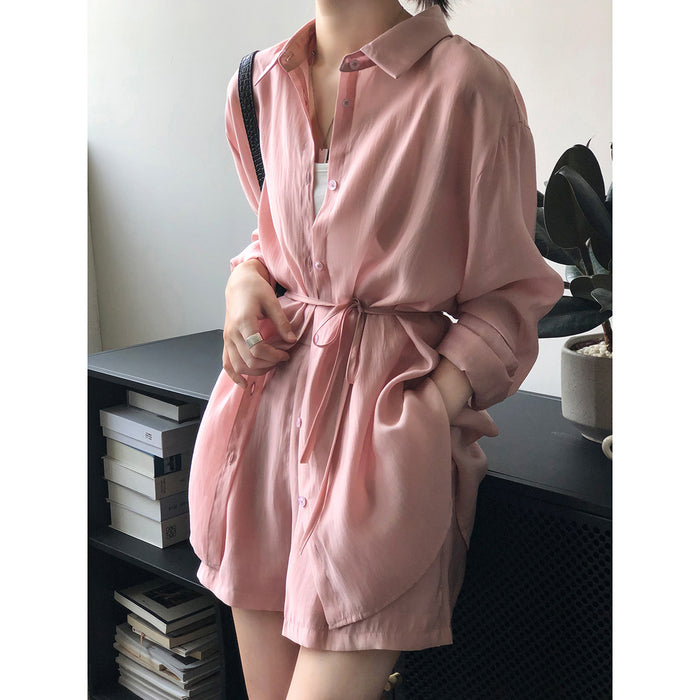 Draping Breathable Sun Protection Shirt Suit Women Summer Loose Thin Shirt Wide Leg Shorts Women