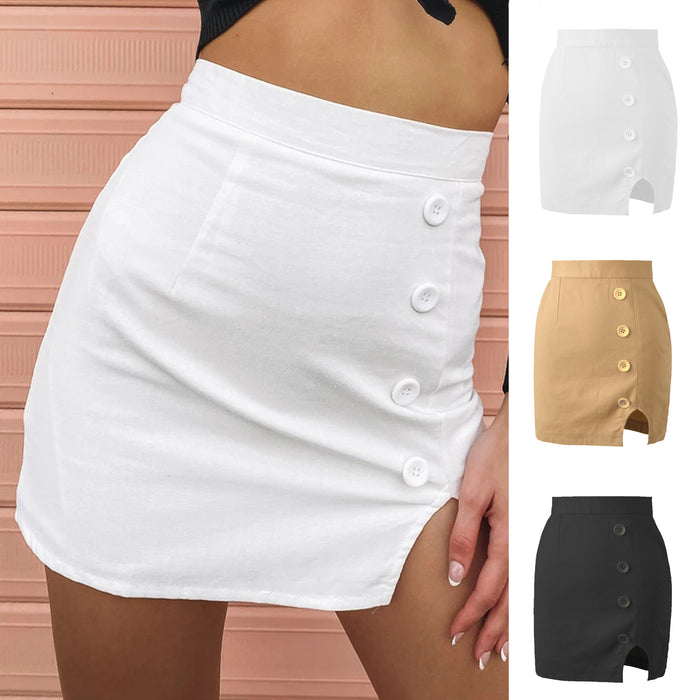 WomenSexy Sheath Slim A- line Skirt High Waist Button Split Solid Skirt Women