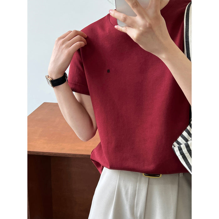 Letter Graphic Embroidered Simple Short Sleeved T Shirt Women Spring Summer Inner Wear Pullover Bottoming Shirt Shoulder Top