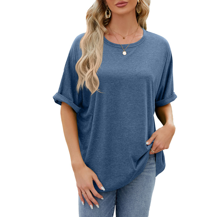 Spring Summer Solid Color round Neck Loose Short Sleeve T shirt Top Women