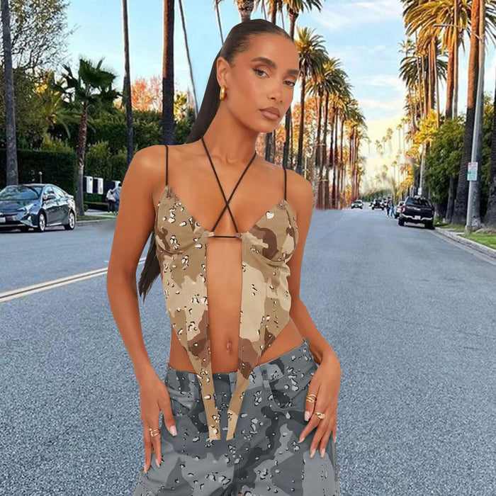 Camouflage Sexy Sexy Corset Halter Spaghetti Straps Outerwear Top