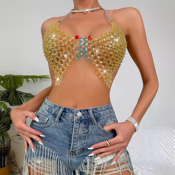 Summer Nightclub Gem Chain Strap Women Tube Top