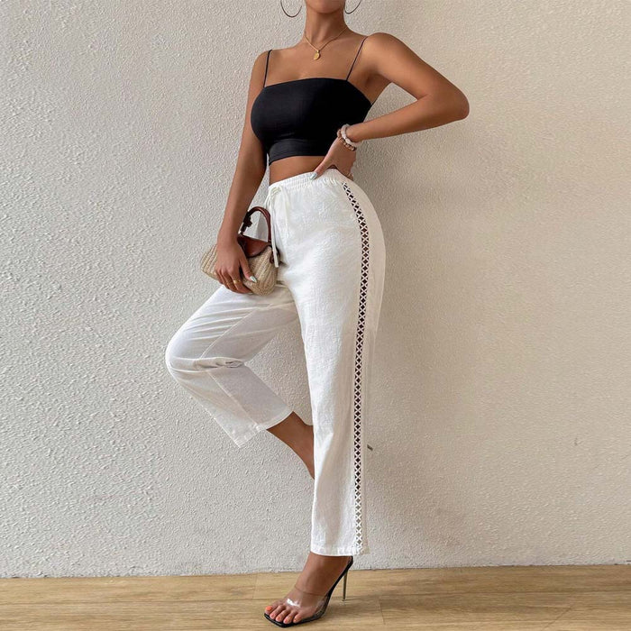 Sexy Casual Sneaky Design Side Hollow Out Cutout Elastic Drawstring Straight Leg Pants