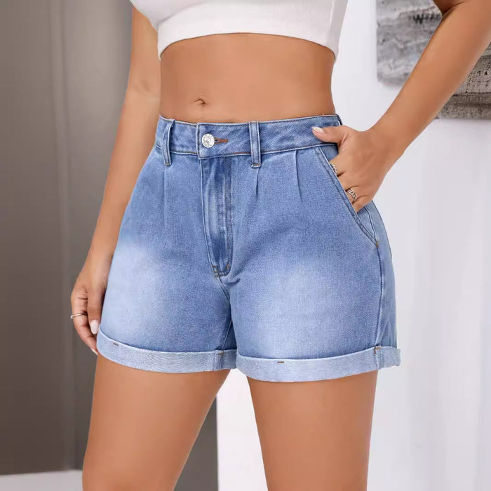 Women Clothing Loose All Matching Slimming Curling Denim Shorts