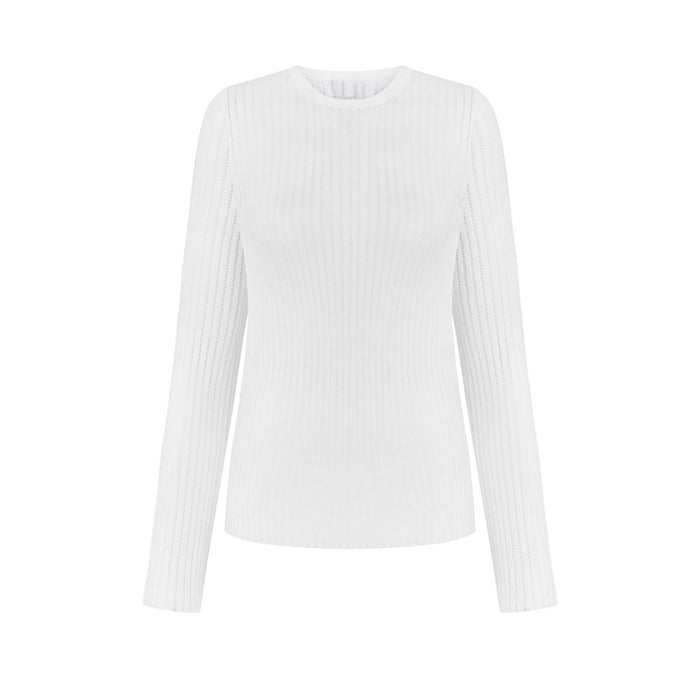 Hollow Out Cutout Sweater Spring Summer Sexy Slim Fit Cashmere Round Neck Long Sleeve Thin Sunken Stripe Sweater