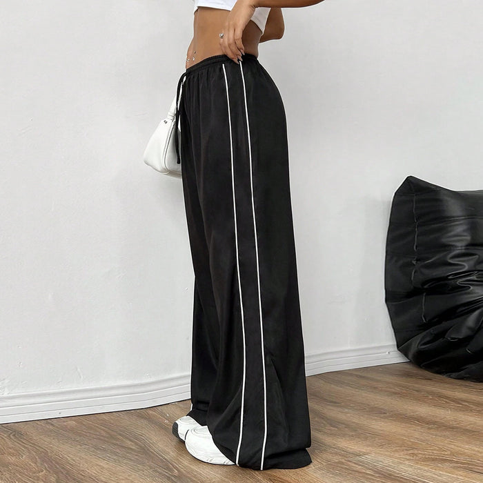 Spring Summer Casual Loose Waist Elastic Design Side Contrast Color Wide Leg Pants