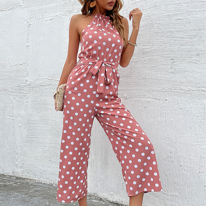 Summer Pants Loose Wide Leg Polka Dot Jumpsuit