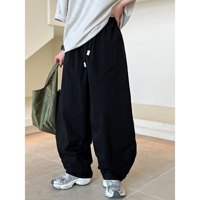 Spring White Profile Baggy Pants Loose Drawstring Tooling Wide Leg Casual Pants Women