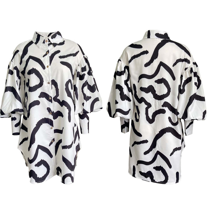 Women Clothing Loose Printed Shirt Dress