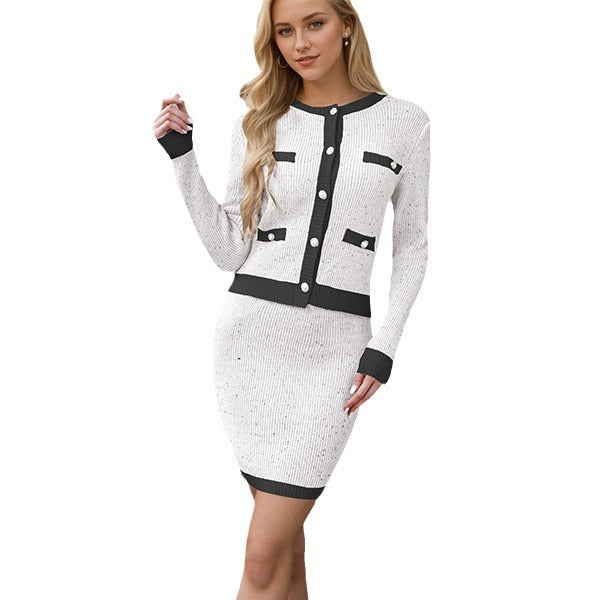 Women Clothing Knitted Cardigan Pocket Button Chanel Suit Autumn Winter