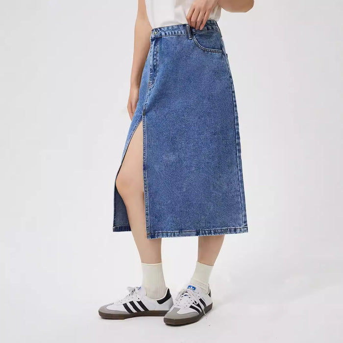 Women Clothing High Waist Sheath Split Denim Skirt
