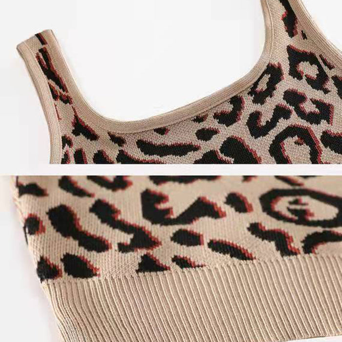 Slim-Fit Short Leopard Print Knitted Camisole Women Outer Wear Inner Bottoming Top