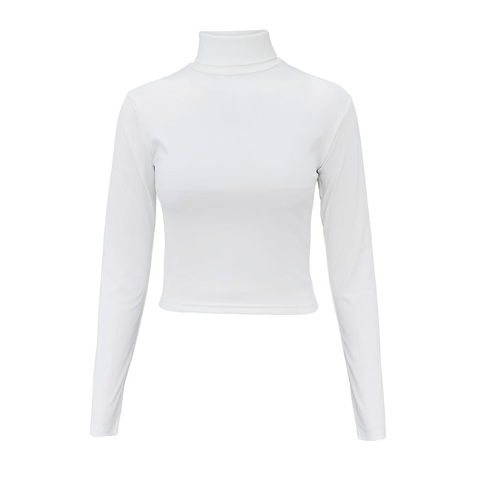 Fashion Sexy Women Clothing cropped Autumn Push-up Tops Skinny Short Slimming High Collar Long Sleeve T-shirt