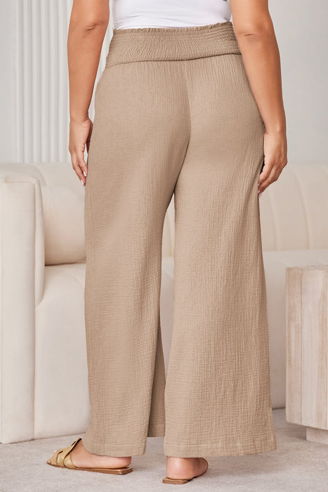 Plus Size Smocked Waist Wide Leg Pants