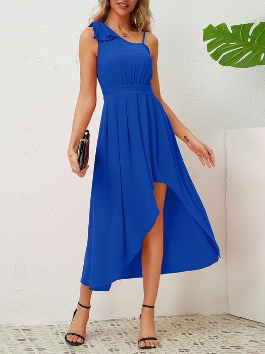 Bow Asymmetrical Neck Sleeveless Dress