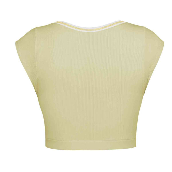 Notched Neck Cap Sleeve Cropped Tee