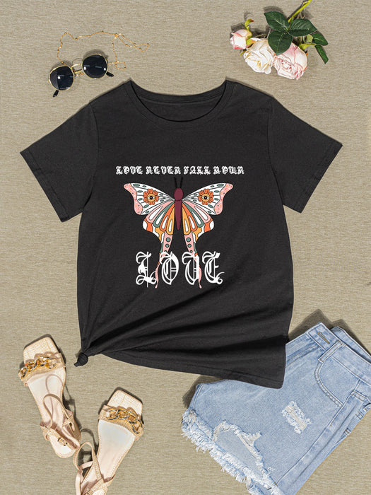 Butterfly Round Neck Short Sleeve T-Shirt