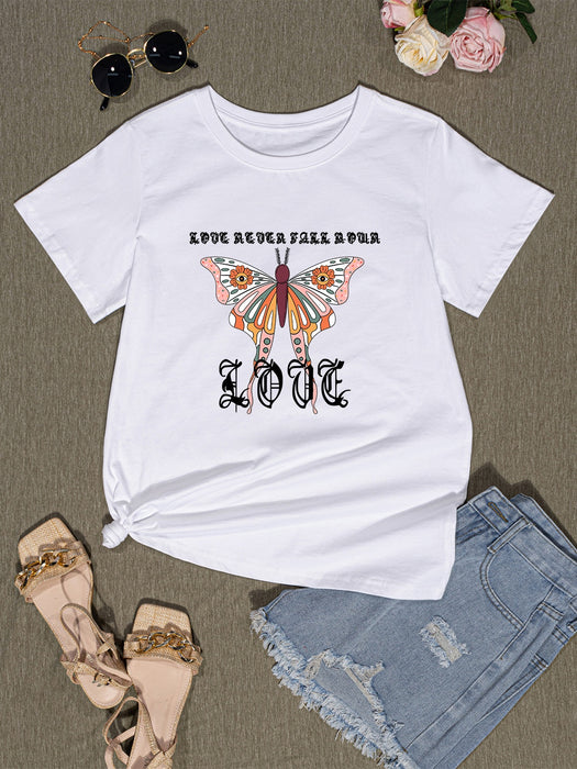 Butterfly Round Neck Short Sleeve T-Shirt