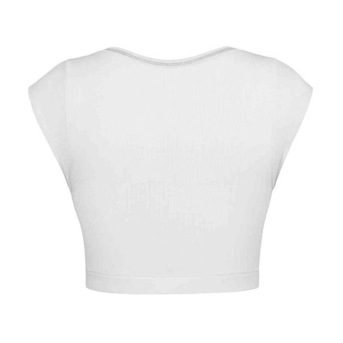 Notched Neck Cap Sleeve Cropped Tee