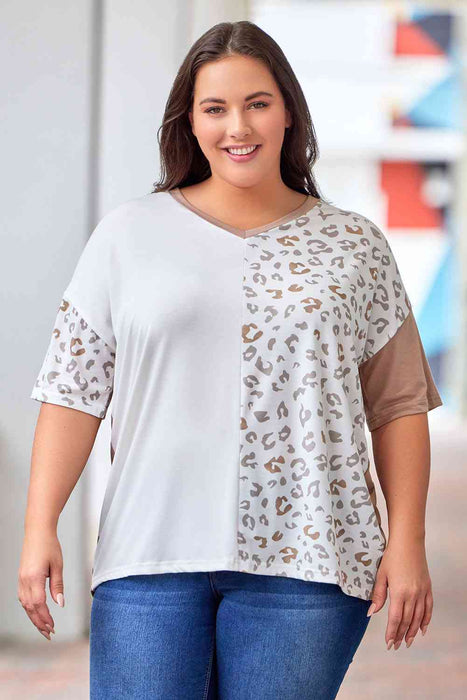 Plus Size Leopard V-Neck T-Shirt