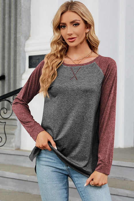 Heathered Round Neck Long Sleeve T-Shirt