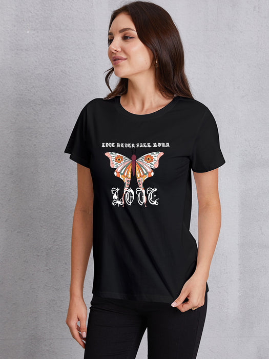 Butterfly Round Neck Short Sleeve T-Shirt