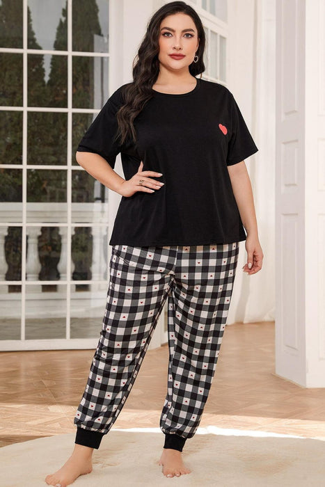 Plus Size Round Neck Short Sleeve Two-Piece Lounge Set