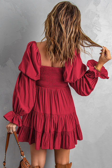 Smocked Off-Shoulder Tiered Mini Dress