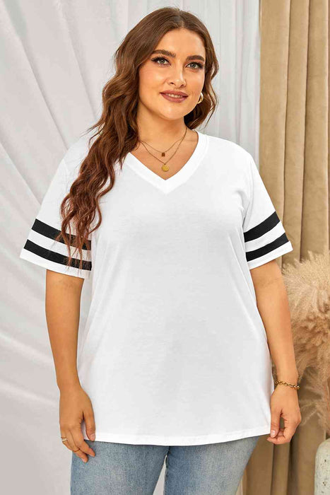 Plus Size Striped V-Neck Tee Shirt