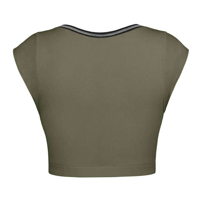 Notched Neck Cap Sleeve Cropped Tee