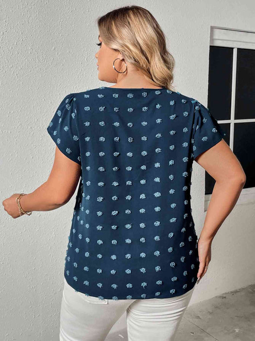 Plus Size Swiss Dot V-Neck Flutter Sleeve Tee