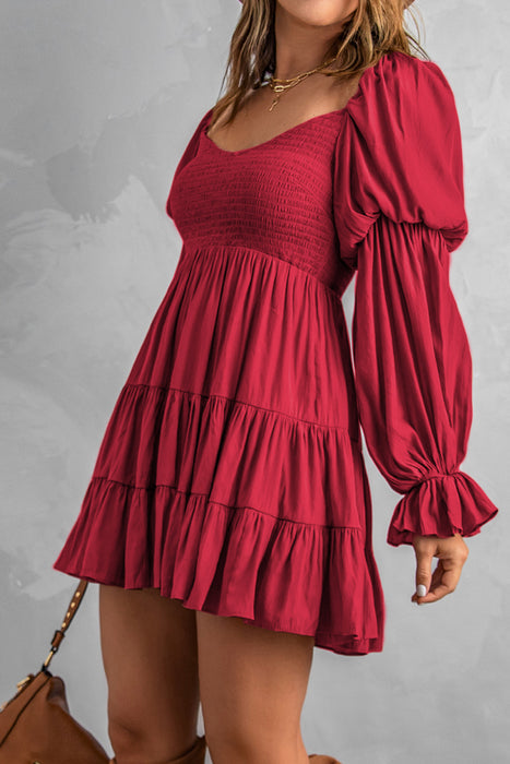 Smocked Off-Shoulder Tiered Mini Dress