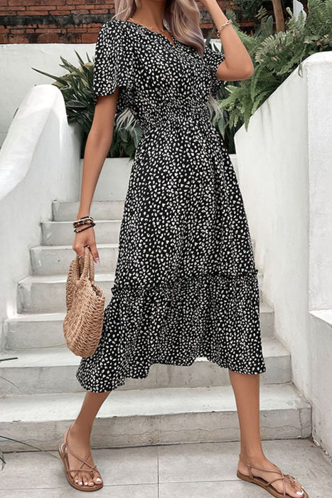 Leopard Print Short Sleeve Midi Dress