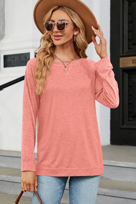 Heathered Round Neck Long Sleeve T-Shirt